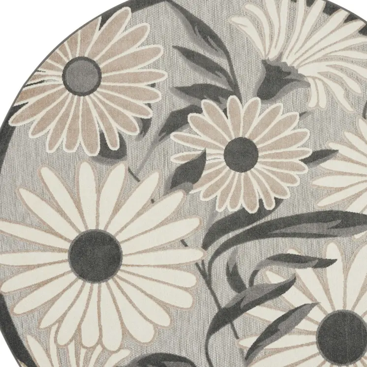 8' Beige Round Floral Indoor Outdoor Area Rug