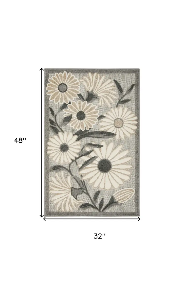 3' X 4' Beige Floral Indoor Outdoor Area Rug