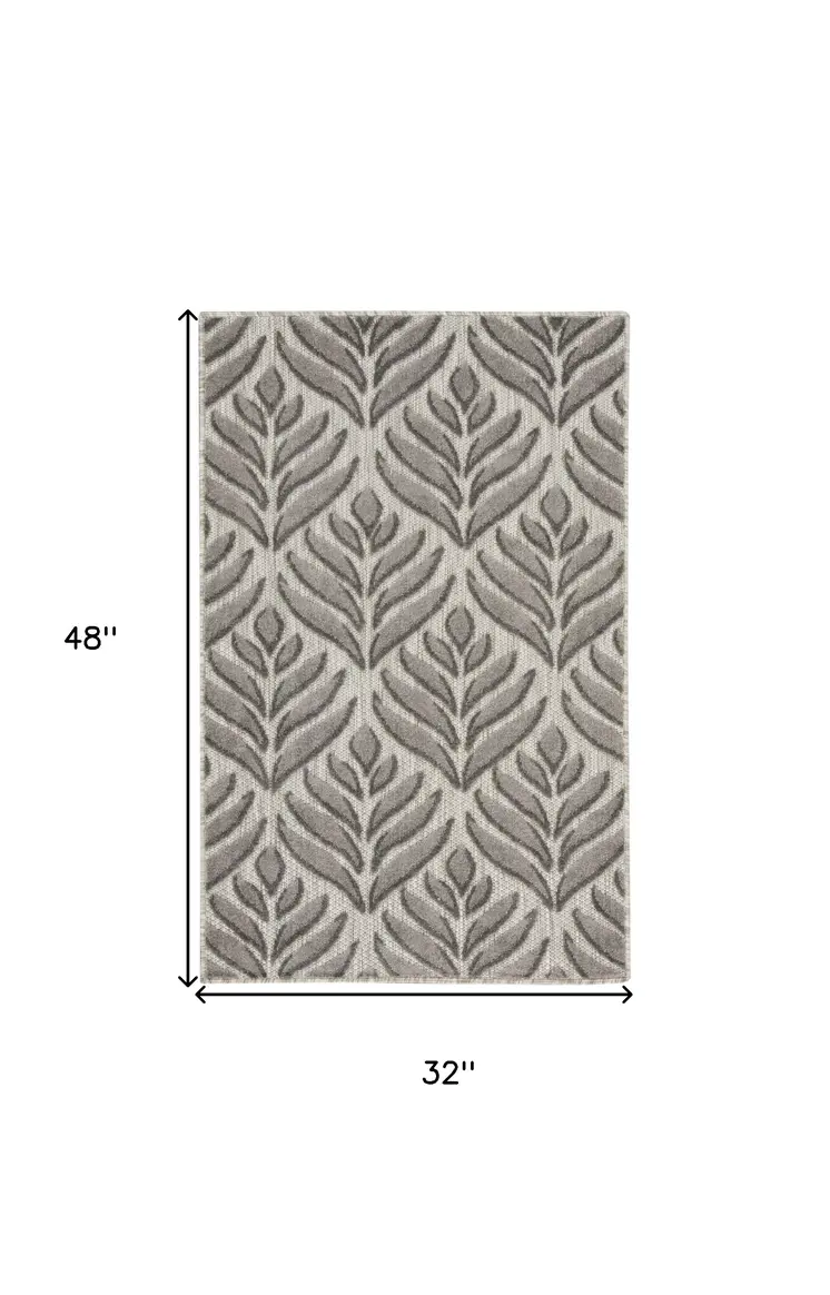 3' X 4' Charcoal Floral Indoor Outdoor Area Rug