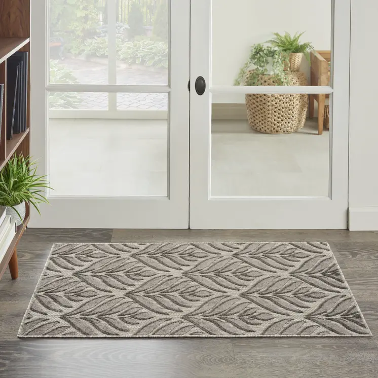 3' X 4' Charcoal Floral Indoor Outdoor Area Rug