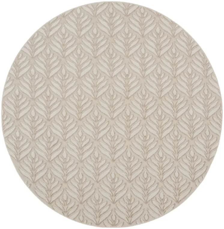 8' Gray and Ivory Round Floral Indoor Outdoor Area Rug
