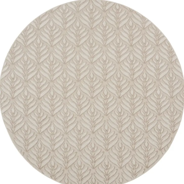 8' Gray and Ivory Round Floral Indoor Outdoor Area Rug