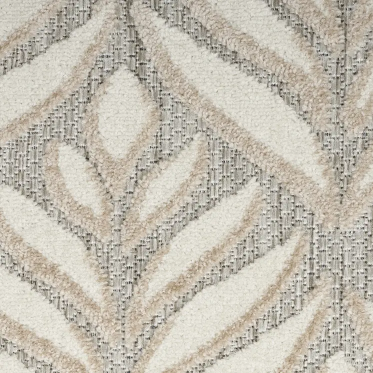 8' Gray and Ivory Round Floral Indoor Outdoor Area Rug