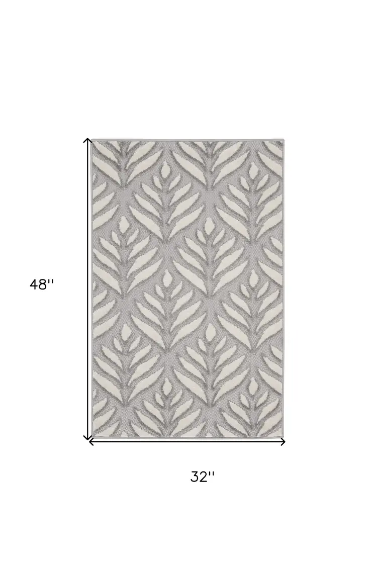 3' X 4' Gray Floral Indoor Outdoor Area Rug