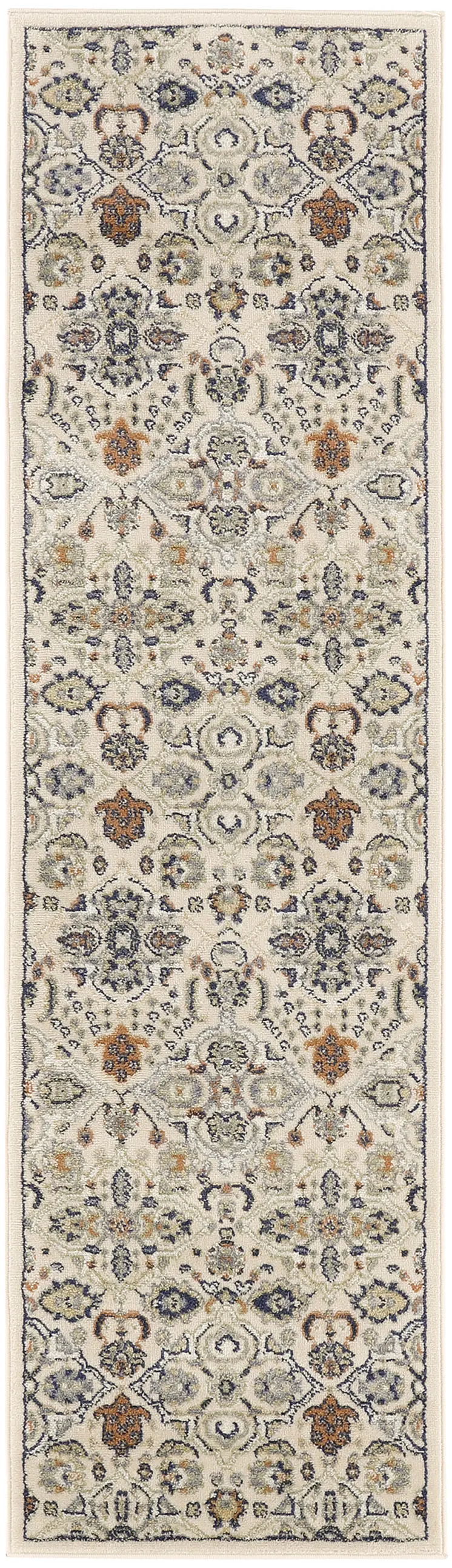 8' Green and Ivory Floral Power Loom Runner Rug