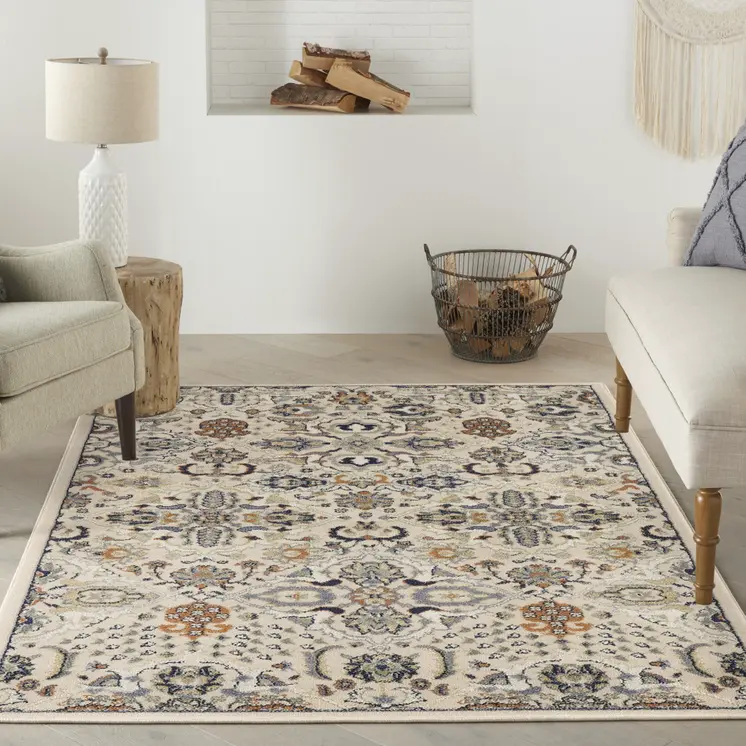 4' X 6' Green and Ivory Floral Power Loom Area Rug