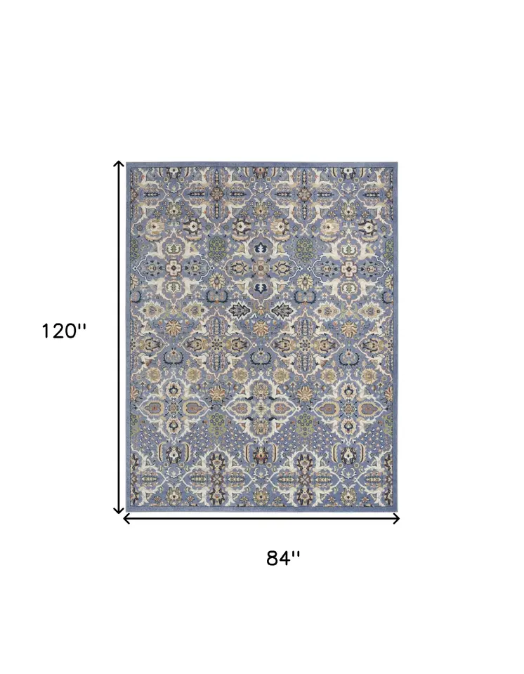 7' X 10' Green and Ivory Floral Power Loom Area Rug