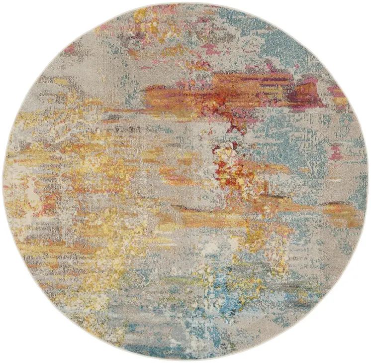 10' Green Round Abstract Power Loom Area Rug