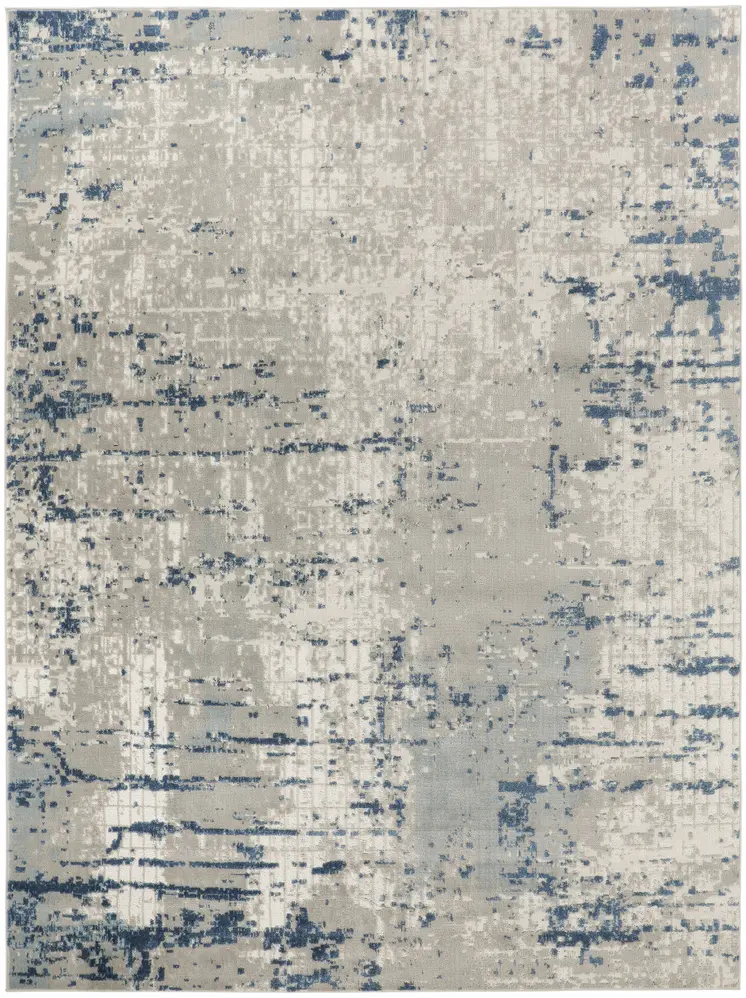 7' X 10' Blue and Gray Abstract Power Loom Area Rug