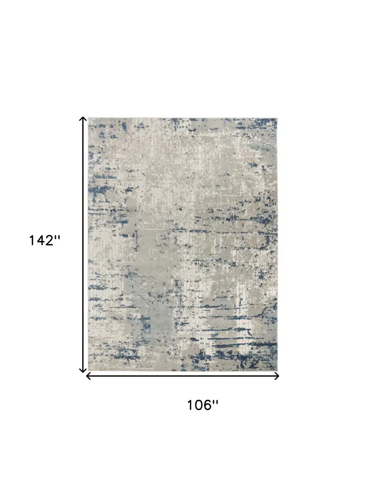 9' X 12' Ivory Gray And Blue Abstract Distressed Area Rug