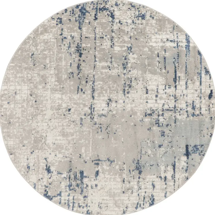 8' Blue and Gray Round Abstract Power Loom Area Rug