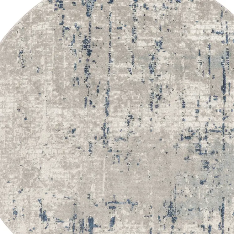 5' Blue and Gray Round Abstract Power Loom Area Rug