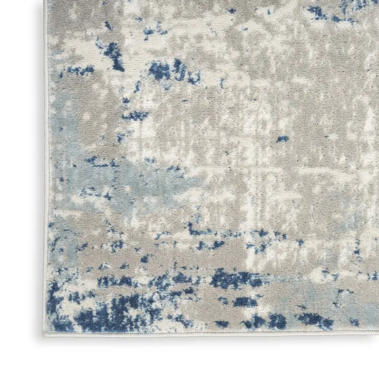 12' Blue and Gray Abstract Power Loom Runner Rug