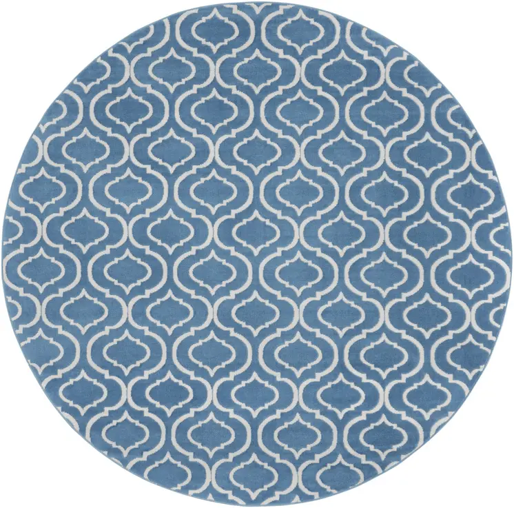 8' Gray Round Moroccan Power Loom Area Rug