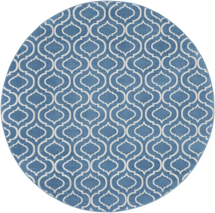 8' Gray Round Moroccan Power Loom Area Rug