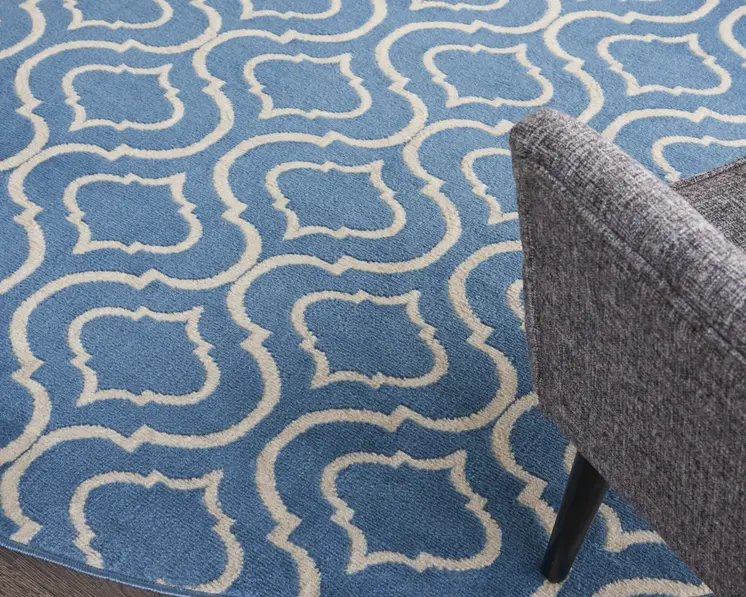 8' Gray Round Moroccan Power Loom Area Rug