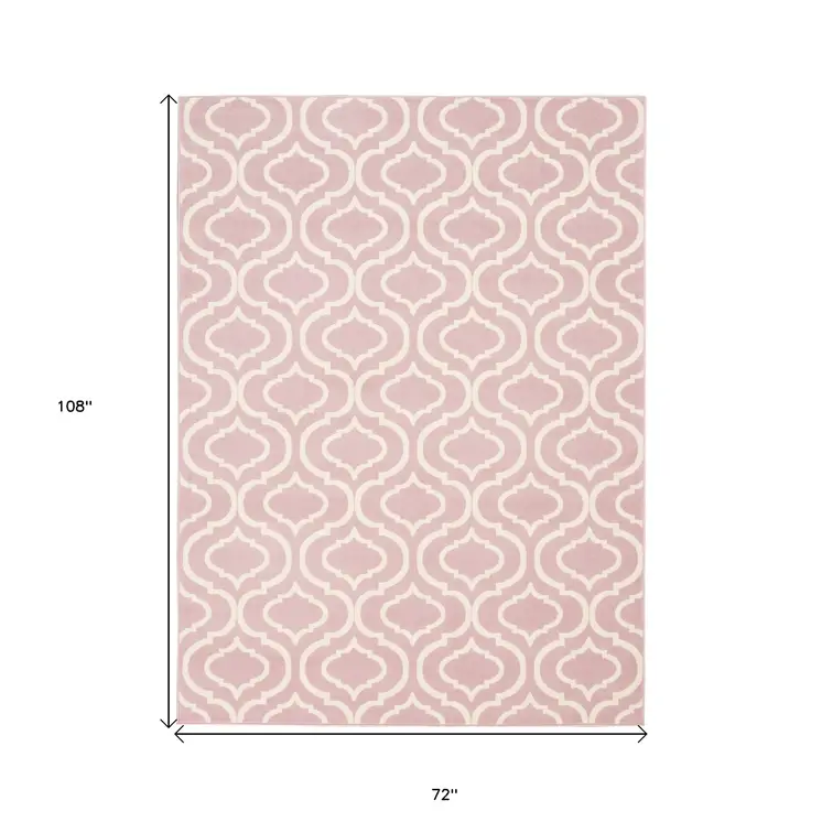 6' X 9' Pink and Ivory Moroccan Power Loom Area Rug