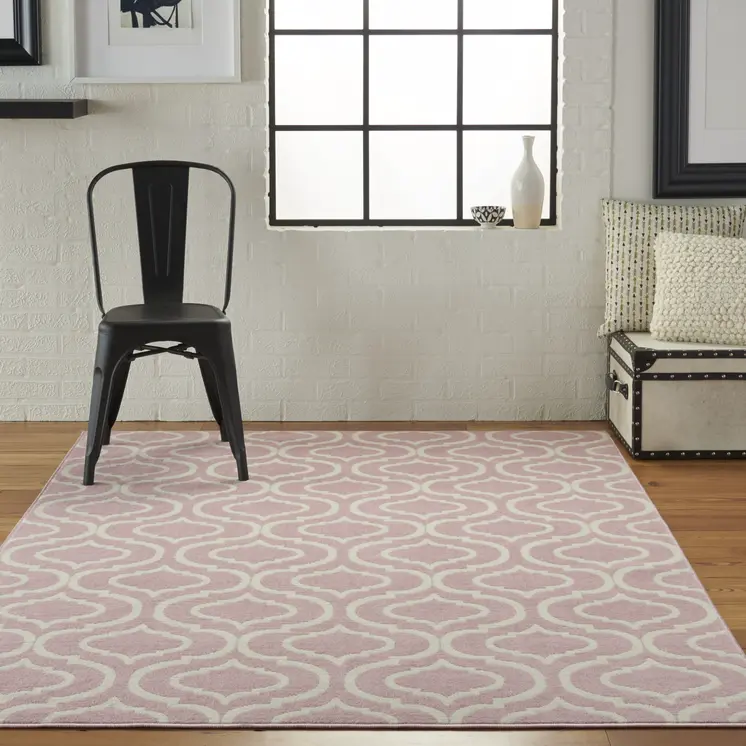 6' X 9' Pink and Ivory Moroccan Power Loom Area Rug