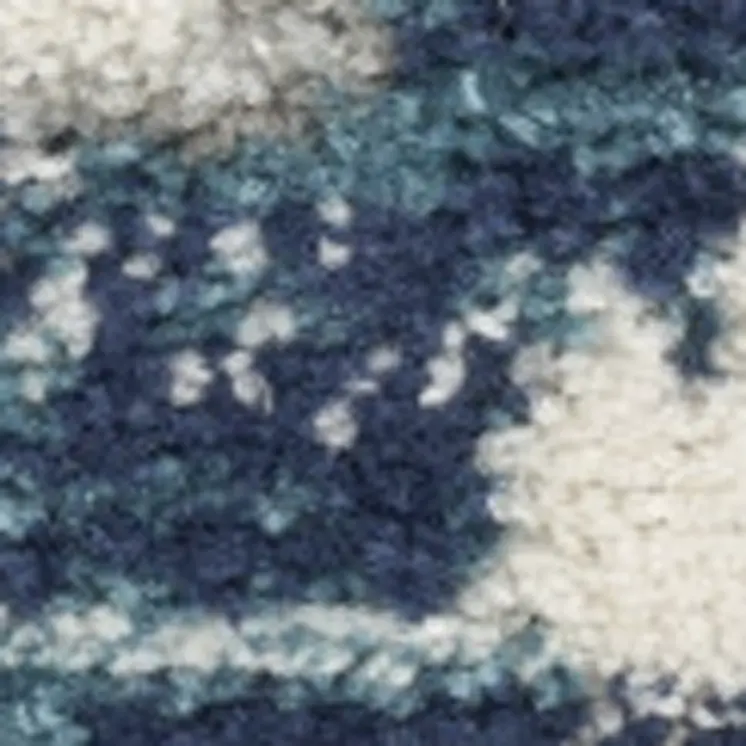 10' Blue And Ivory Floral Distressed Runner Rug