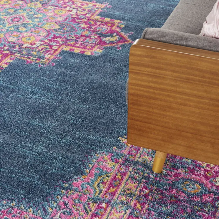 12' X 18' Blue Moroccan Power Loom Distressed Area Rug