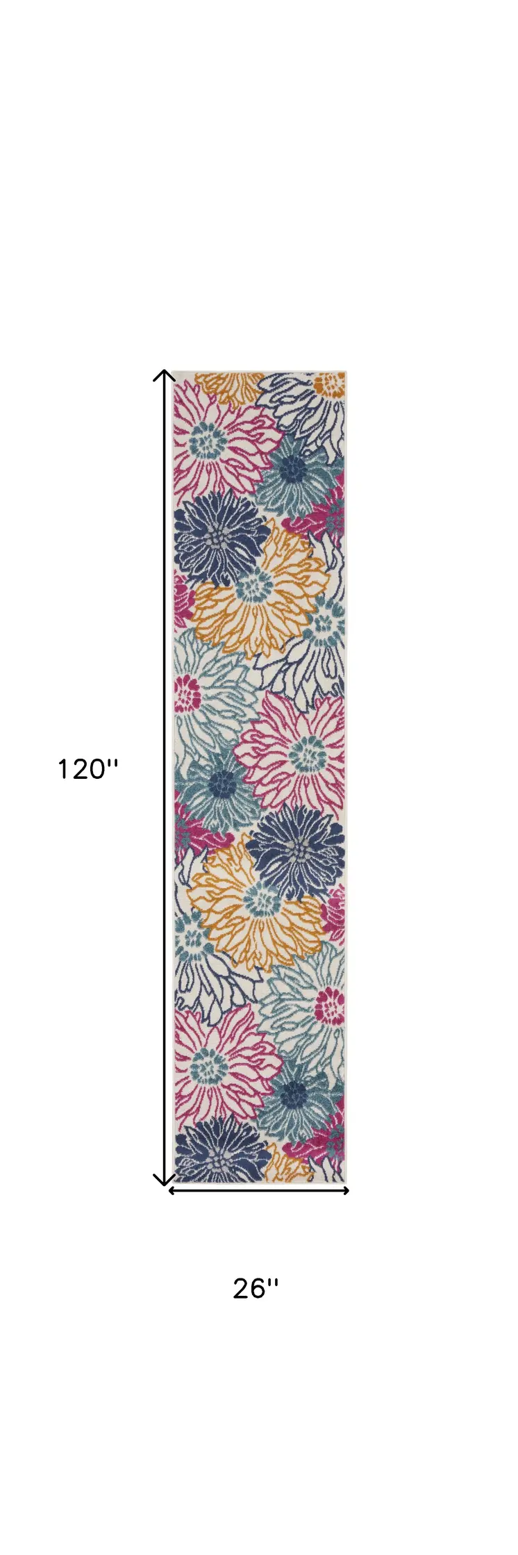 10' Ivory And Blue Floral Runner Rug