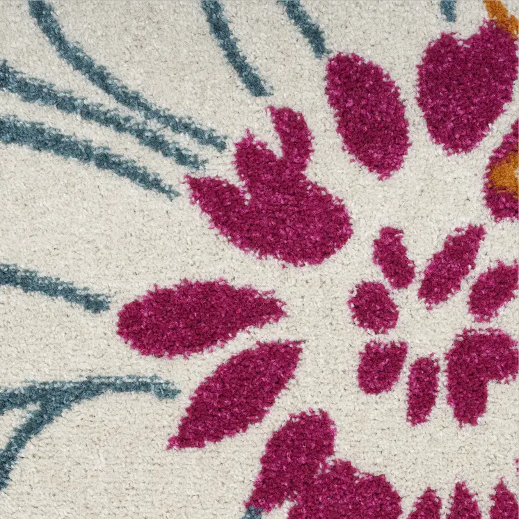 10' Ivory And Blue Floral Runner Rug