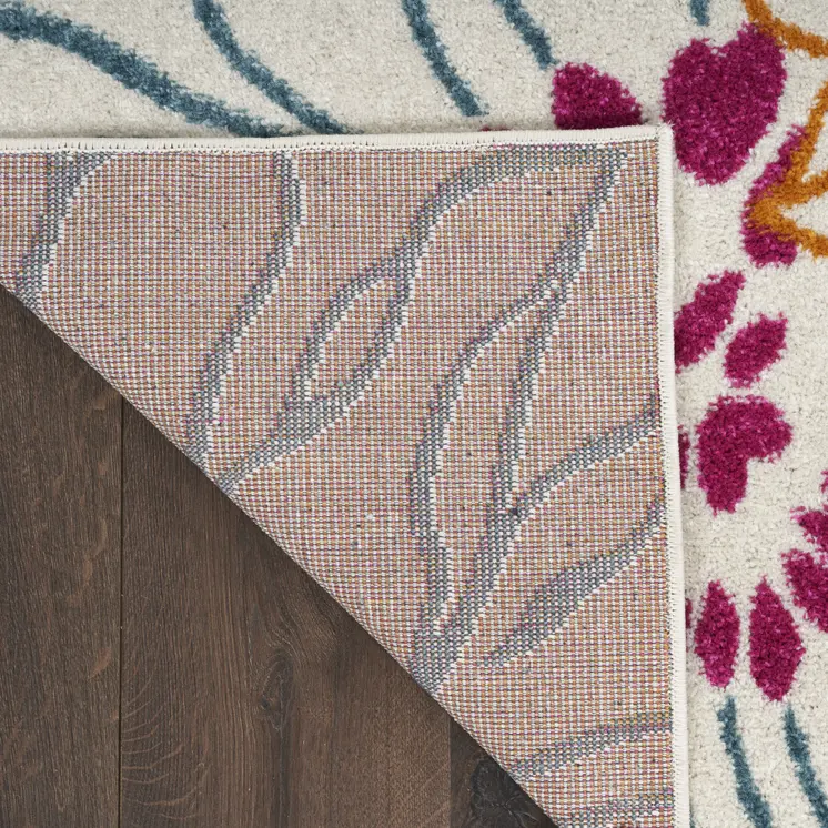 10' Ivory And Blue Floral Runner Rug