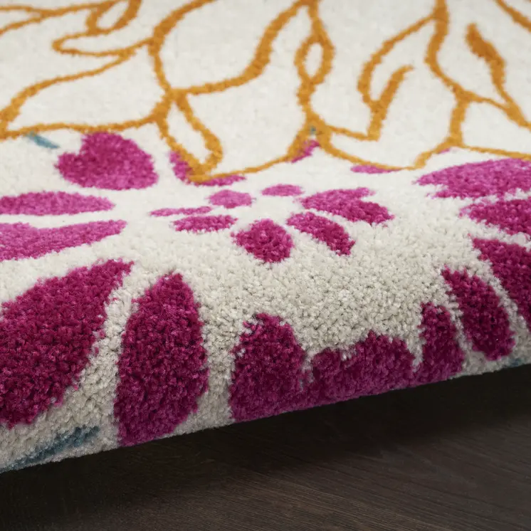 10' Ivory And Blue Floral Runner Rug