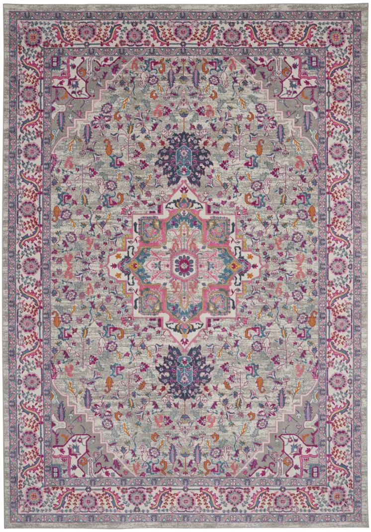 9' X 12' Gray Floral Power Loom Area Rug