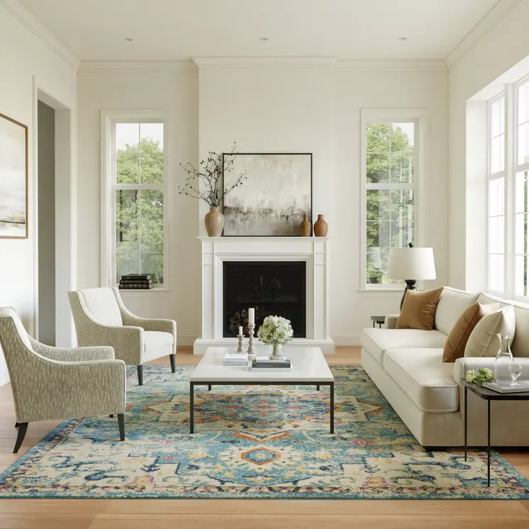 9' X 12' Ivory Floral Power Loom Area Rug