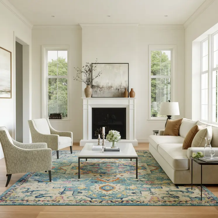 9' X 12' Ivory Floral Power Loom Area Rug
