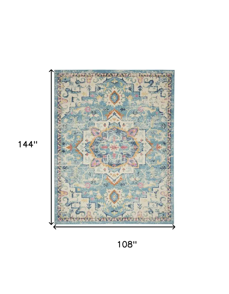 9' X 12' Ivory Floral Power Loom Area Rug