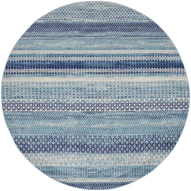 8' Navy Blue Round Floral Power Loom Area Rug