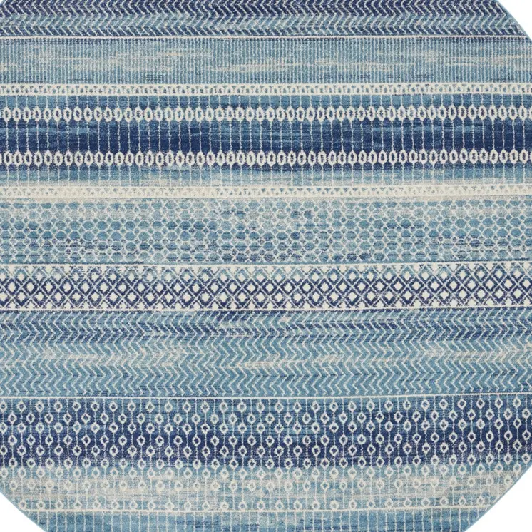 8' Navy Blue Round Floral Power Loom Area Rug