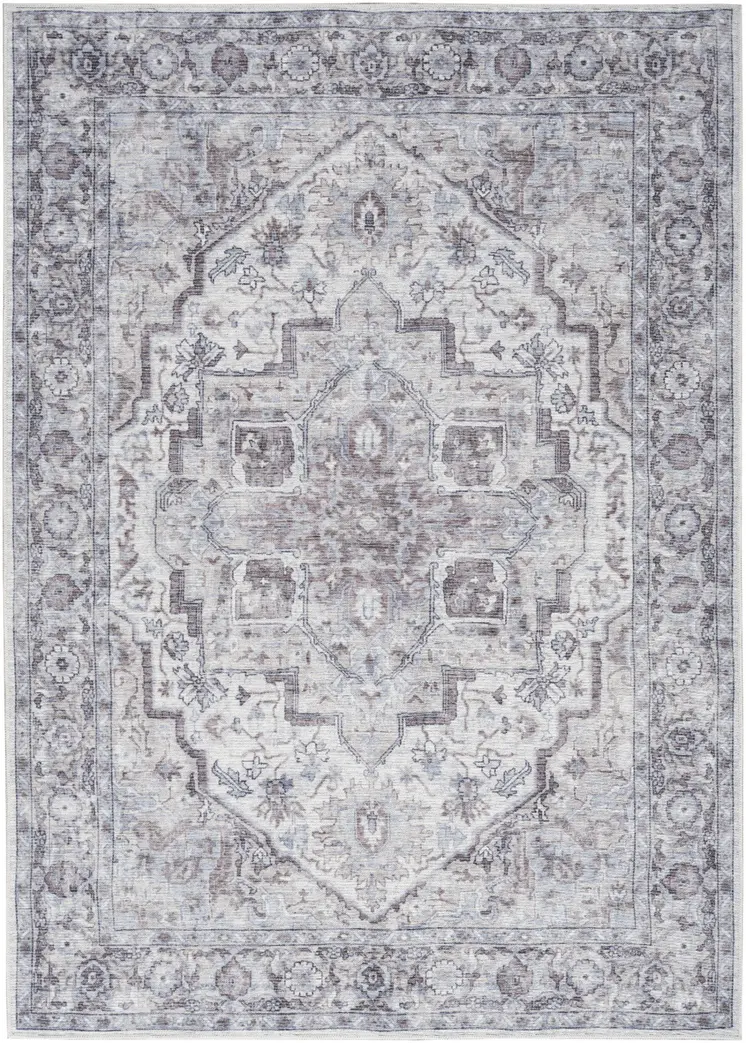 5' X 7' Blue And Pink Floral Power Loom Distressed Washable Area Rug