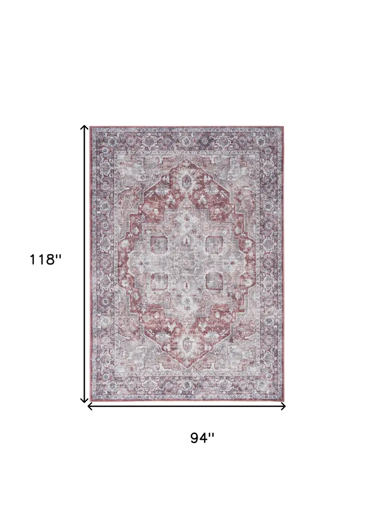 8' X 10' Blue And Pink Floral Power Loom Distressed Washable Area Rug