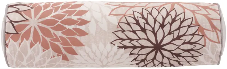 6" X 20" Brown Beige and Ivory Bolster Floral Indoor Outdoor Throw Pillow
