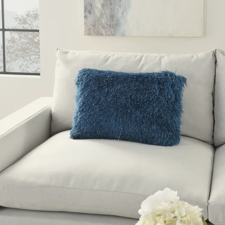 14" X 20" Blue Shag Throw Pillow