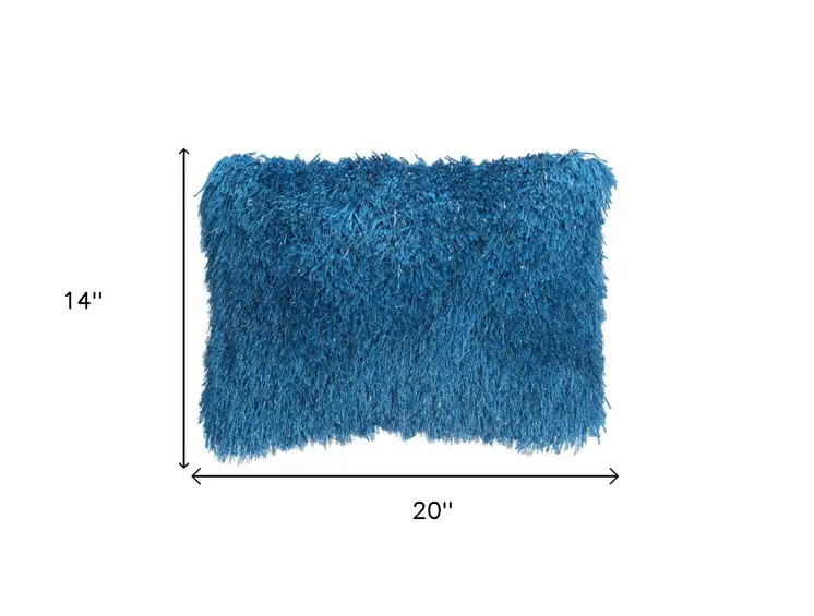 14" X 20" Blue Shag Throw Pillow