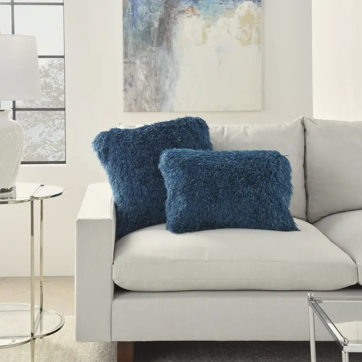 14" X 20" Blue Shag Throw Pillow