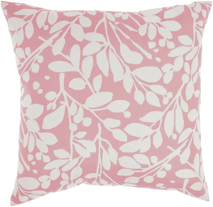 20" Pink and White Botanical And Geometric Indoor Outdoor Throw Pillow