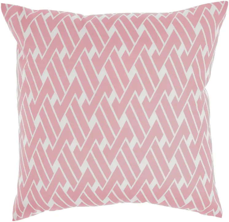 20" Pink and White Botanical And Geometric Indoor Outdoor Throw Pillow