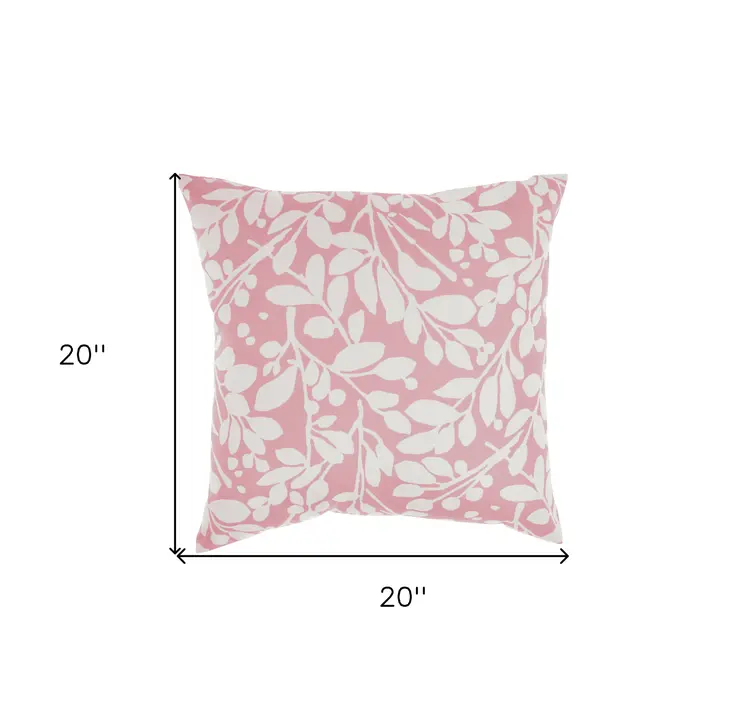20" Pink and White Botanical And Geometric Indoor Outdoor Throw Pillow