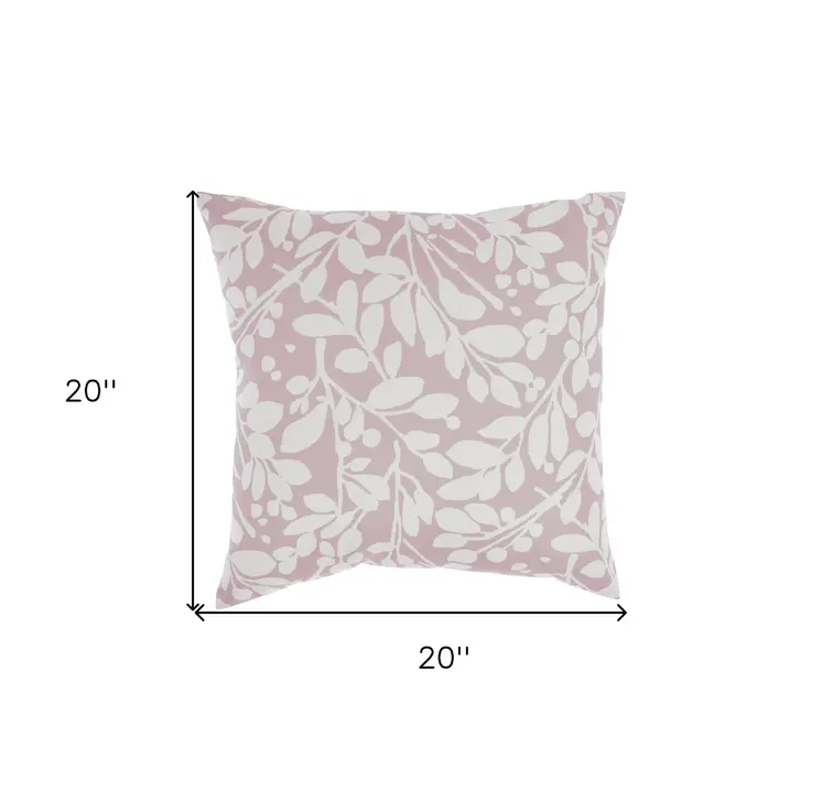 20" Pink and White Botanical Indoor Outdoor Throw Pillow