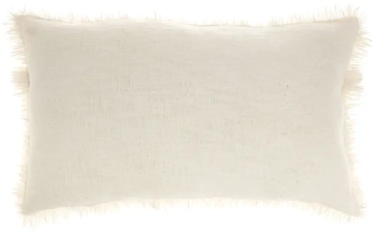 14" X 24" Ivory Cotton Throw Pillow With Fringe