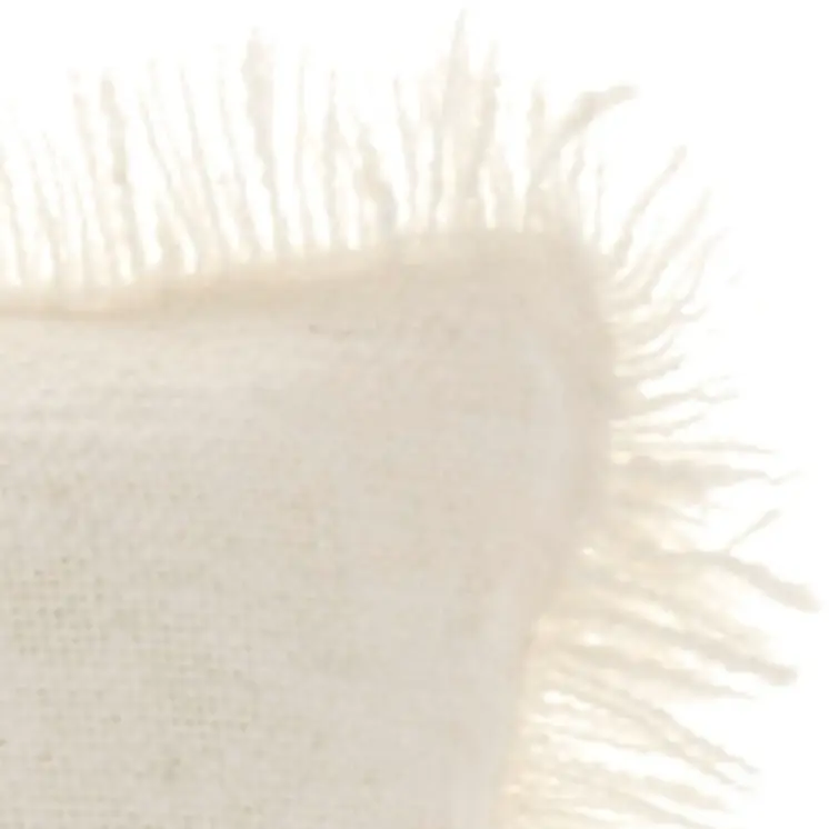 14" X 24" Ivory Cotton Throw Pillow With Fringe