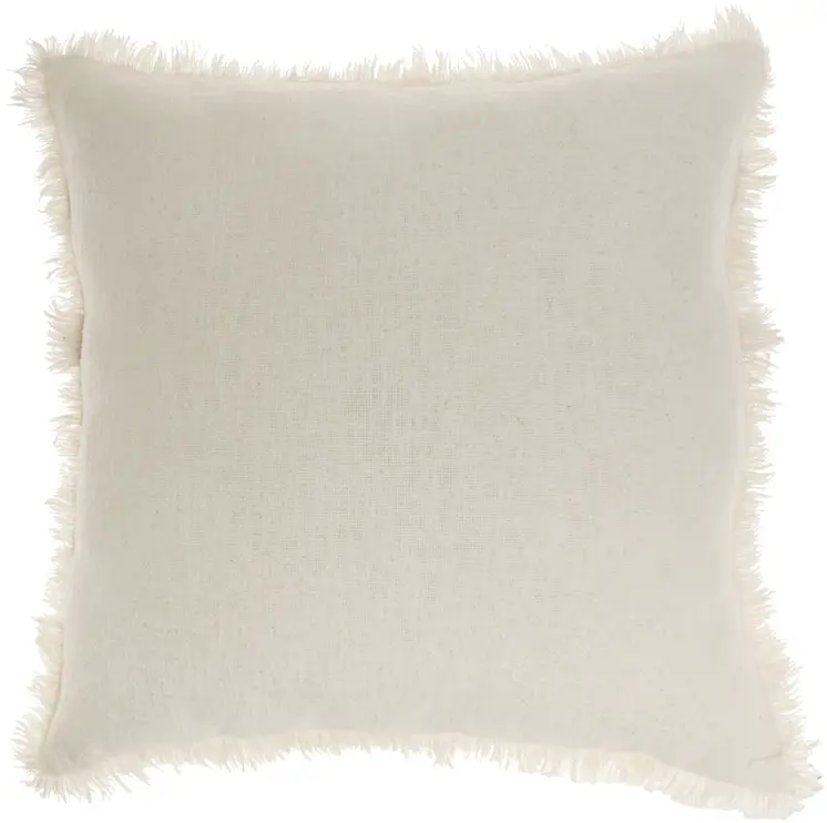 22" Ivory Cotton Throw Pillow With Fringe