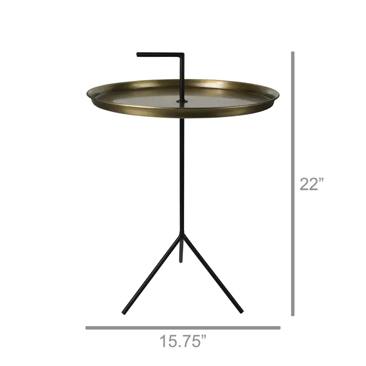 22" Brass and Black Metal Round End Table