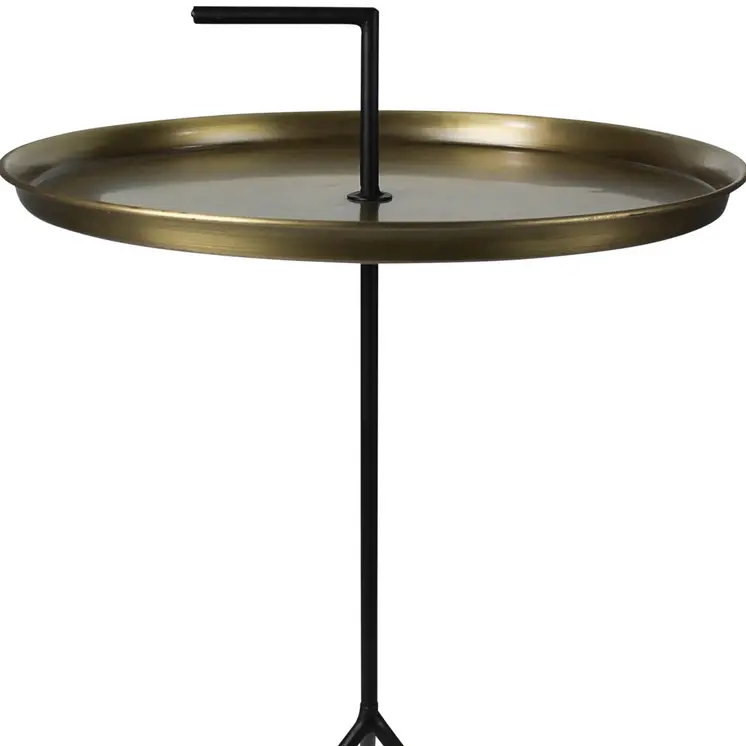 22" Brass and Black Metal Round End Table