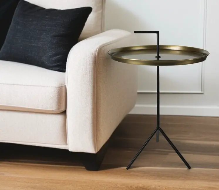 22" Brass and Black Metal Round End Table